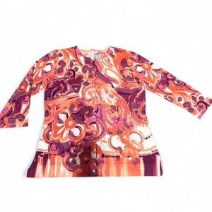 Isaac Mizrahi Orange and Purple Floral Cardigan. Size S. EUC